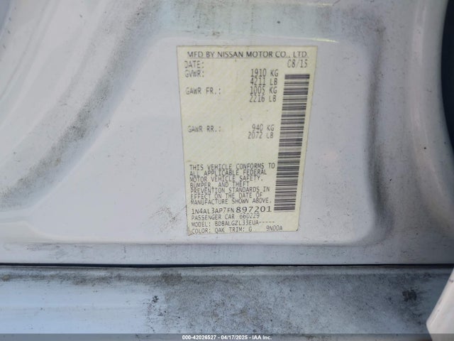 1N4AL3AP7FN897201 Nissan Altima 2.5/2.5 S/2.5 Sl/2.5 Sv
