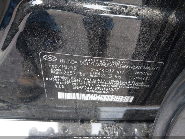 5NPE24AF8FH191527 Hyundai SONATA SE