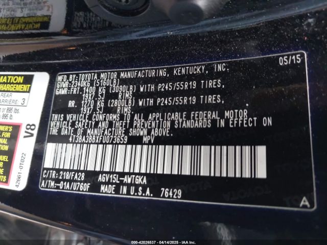 4T3BA3BBXFU073659 Toyota VENZA LE
