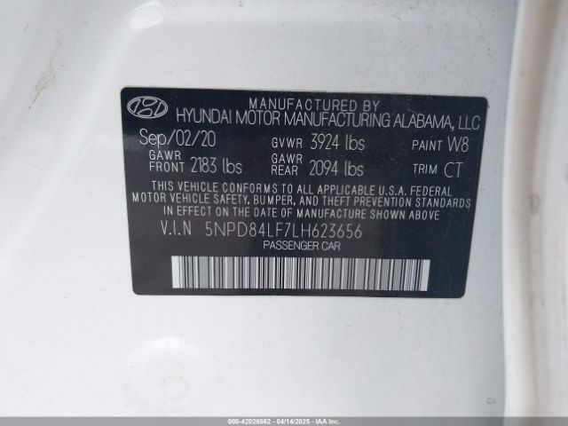 5NPD84LF7LH623656 Hyundai ELANTRA SEL