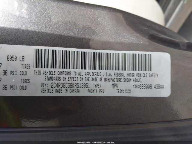 2C4RDGCG8KR513051 Dodge Grand Caravan Sxt