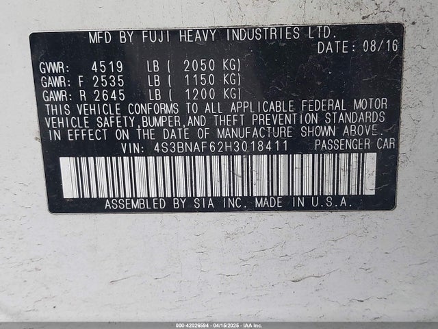 4S3BNAF62H3018411 Subaru Legacy 2.5i Premium