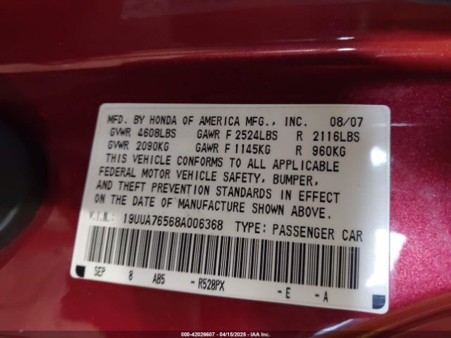 2008 ACURA TL 19UUA76568A006368 Photo 8