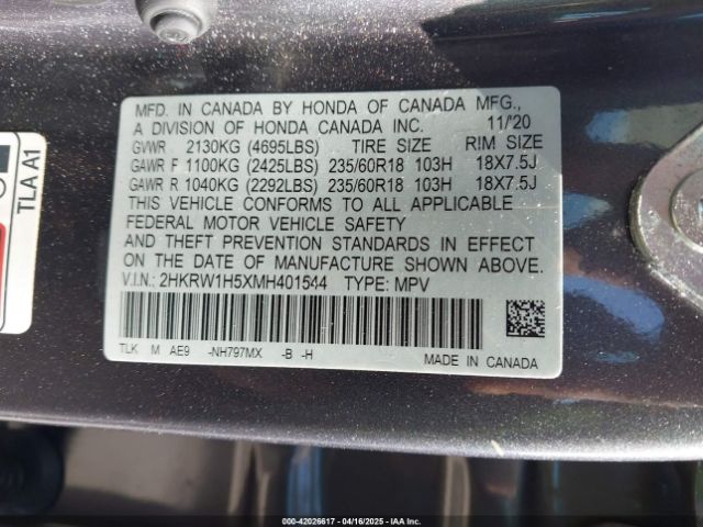 2HKRW1H5XMH401544 Honda Cr-v 2wd Ex