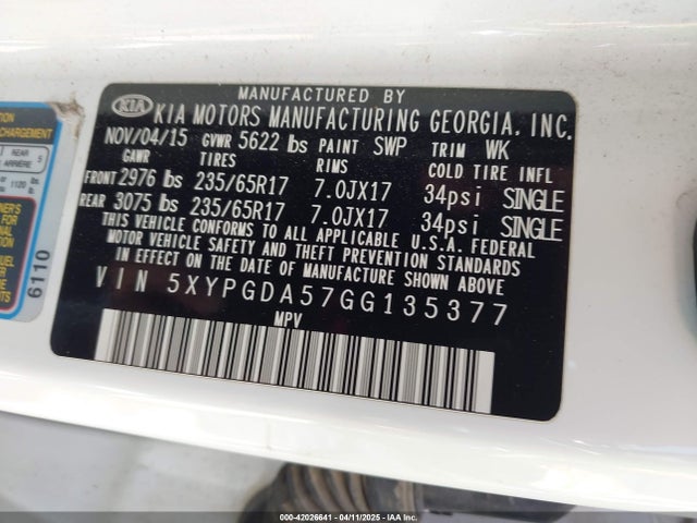 5XYPGDA57GG135377 KIA Sorento 3.3l Lx