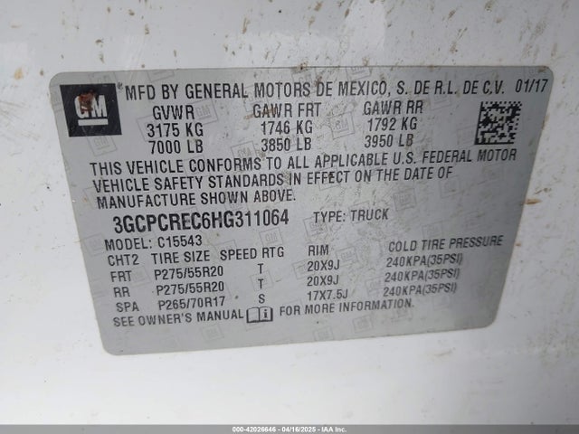 3GCPCREC6HG311064 Chevrolet Silverado 1500 1lt