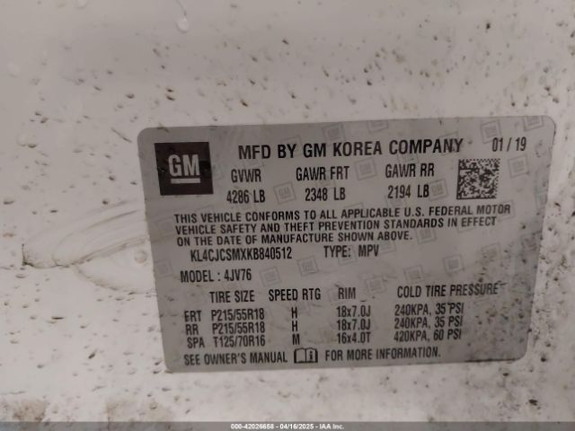 KL4CJCSMXKB840512 Buick Encore Fwd Essence
