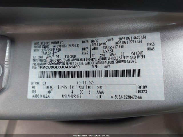 1FMCU0GD3JUA61469 Ford ESCAPE SE