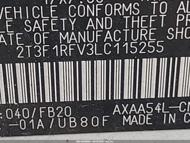2T3F1RFV3LC115255 Toyota RAV4 LE