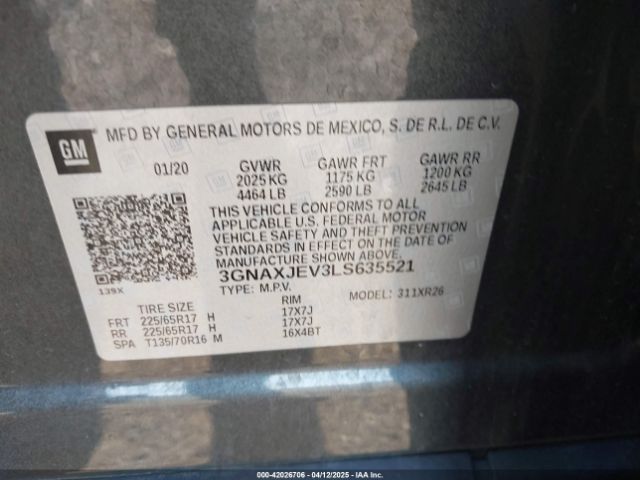 3GNAXJEV3LS635521 Chevrolet Equinox Fwd 2fl