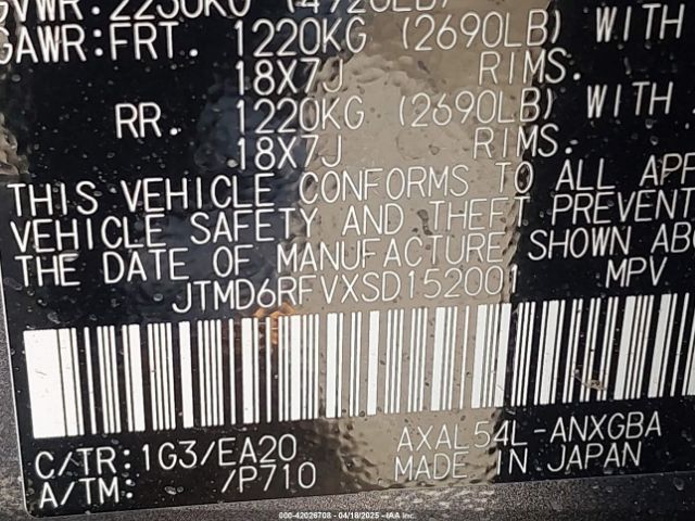 JTMD6RFVXSD152001 Toyota Rav4 Hybrid Limited