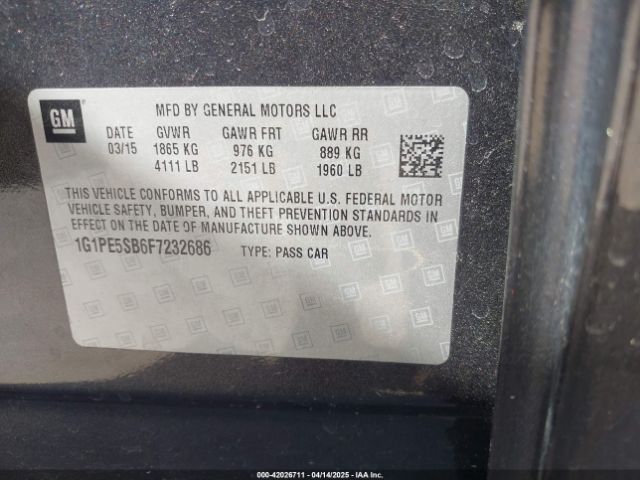 1G1PE5SB6F7232686 Chevrolet Cruze 2lt Auto