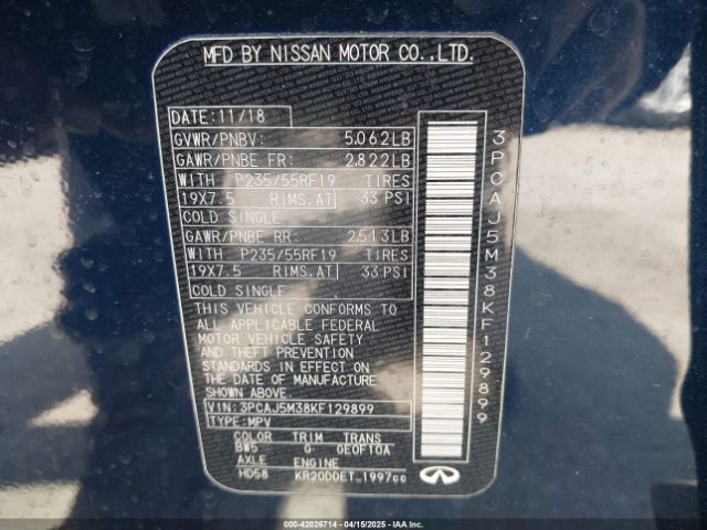 3PCAJ5M38KF129899 Infiniti Qx50 Luxe