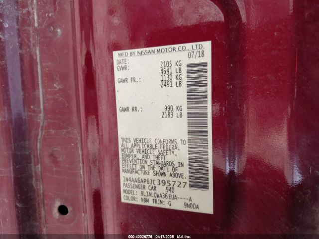 1N4AA6AP6JC395727 Nissan Maxima 3.5 S