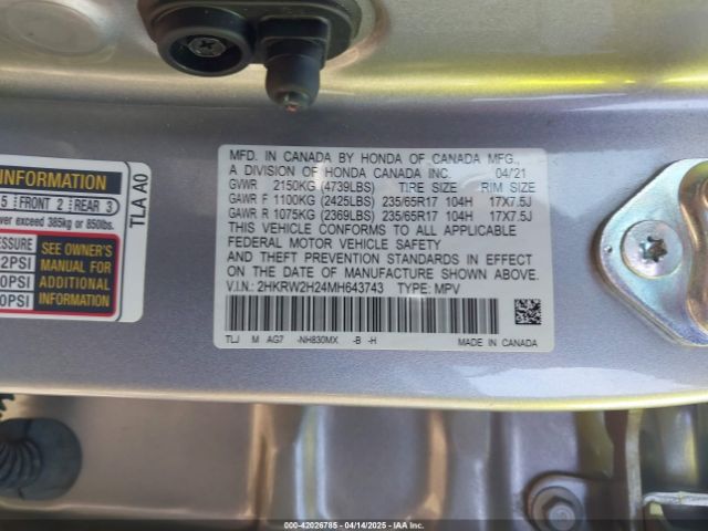 2HKRW2H24MH643743 Honda Cr-v Awd Lx