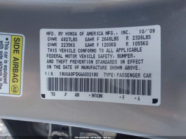 2010 ACURA TL 19UUA9F5XAA002180 Photo 8