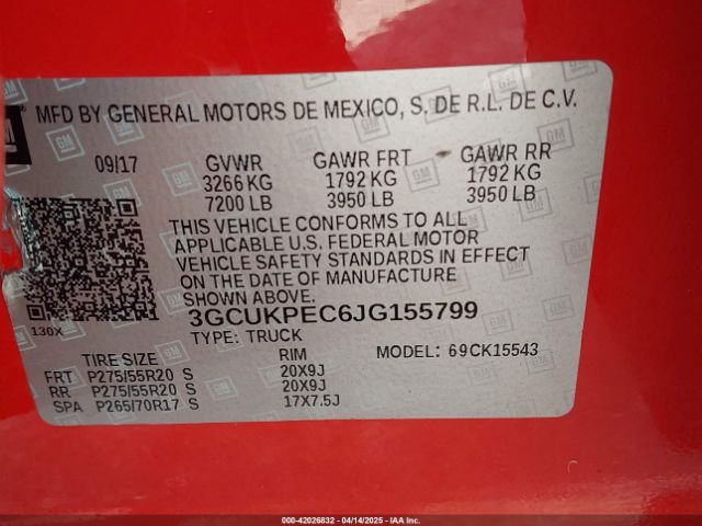 3GCUKPEC6JG155799 Chevrolet Silverado 1500 Custom