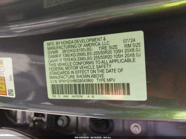 5FNYG1H86SB043860 Honda Pilot Elite