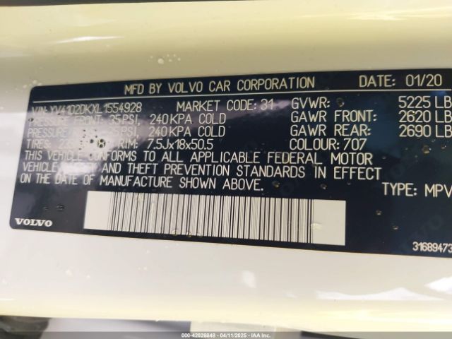 YV4102DKXL1554928 Volvo Xc60 T5 Momentum