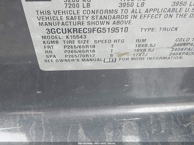 Chevrolet Silverado 1500 1lt 2015 3GCUKREC9FG519510 Image 9