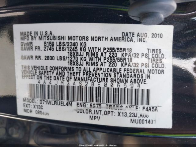 2011 MITSUBISHI ENDEAVOR 4A4JM3AS2BE006598 Photo 8