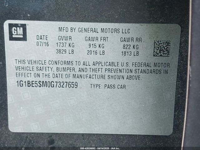 1G1BE5SM0G7327659 Chevrolet Cruze Lt Auto