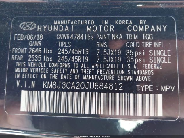 2018 HYUNDAI TUCSON KM8J3CA20JU684812 Photo 8