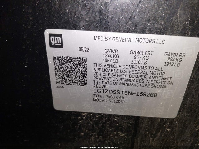 1G1ZD5ST5NF159268 Chevrolet lfv - direct injection, variable valve timing, gen 1 gmna