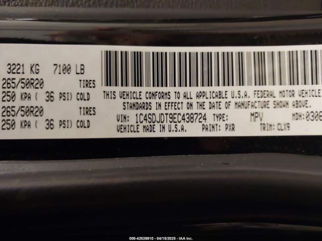 1C4SDJDT9EC438724 Dodge DURANGO LIMITED