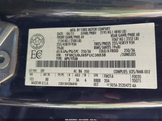 1FMCU9J95FUC38538 Ford Escape Titanium
