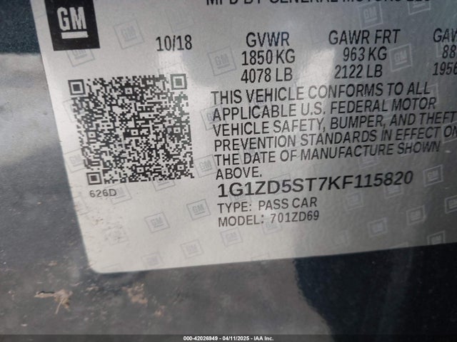 1G1ZD5ST7KF115820 Chevrolet MALIBU LT