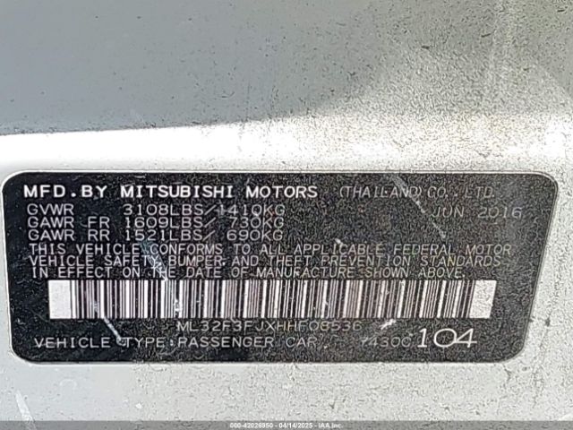 2017 MITSUBISHI MIRAGE G4 ML32F3FJXHHF08536 Photo 8