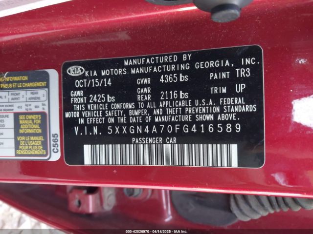 5XXGN4A70FG416589 KIA OPTIMA EX