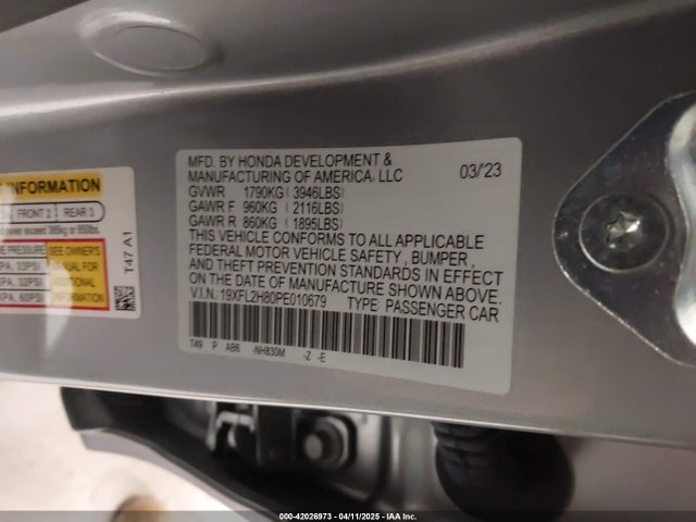 19XFL2H80PE010679 Honda Civic Sport