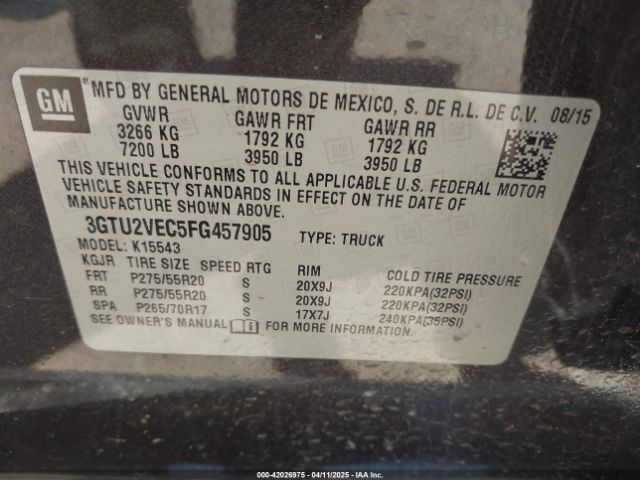 3GTU2VEC5FG457905 GMC Sierra 1500 Slt