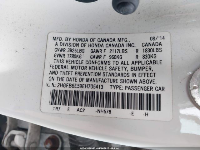 2HGFB6E59EH705413 Honda CIVIC SI