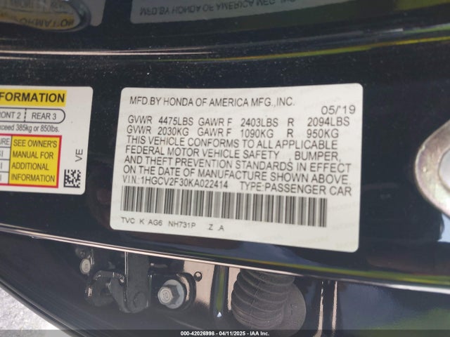 1HGCV2F30KA022414 Honda Accord Sport 2.0t