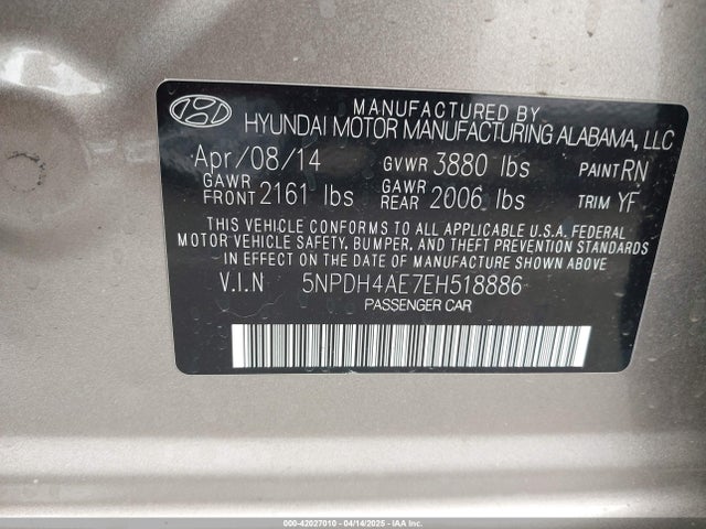5NPDH4AE7EH518886 Hyundai ELANTRA SE