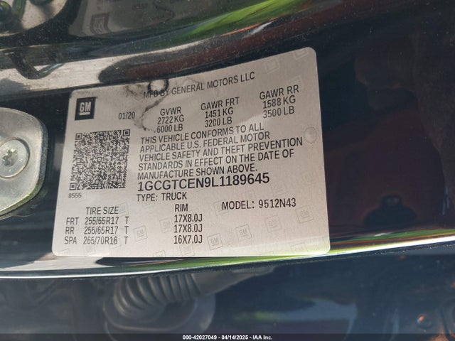 1GCGTCEN9L1189645 Chevrolet Colorado 4wd  Long Box Lt/4wd  Short Box Lt