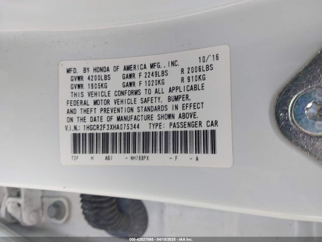 1HGCR2F3XHA075344 Honda ACCORD LX