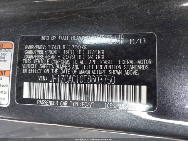Subaru 2014 2014 JF1ZCAC10E8603750 Image 9