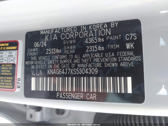 KNAG64J7XS5304309 KIA K5 GT LINE