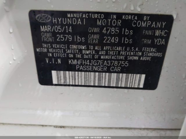 KMHFH4JG7EA378755 Hyundai Azera Limited