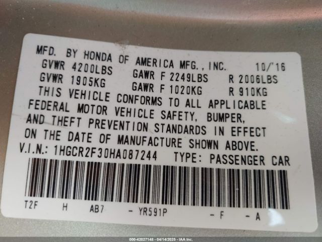 1HGCR2F30HA087244 Honda ACCORD LX