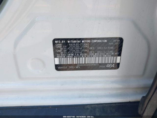 JA4AZ3A35HZ049510 Mitsubishi Outlander Se