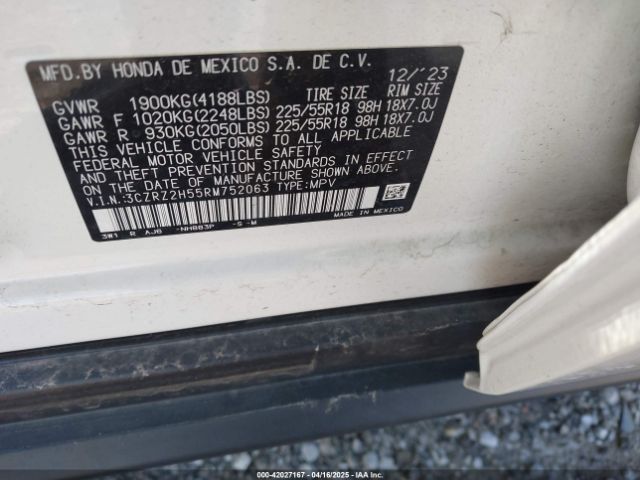 3CZRZ2H55RM752063 Honda Hr-v Awd Sport/awd Sport W/o Bsi