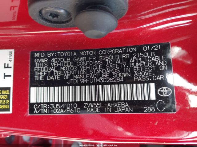 JTDL9MFU1M3028284 Toyota Prius Le Awd-e