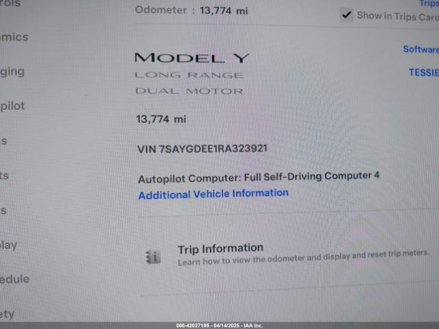 7SAYGDEE1RA323921 Tesla Model Y Long Range Dual Motor All-wheel Drive