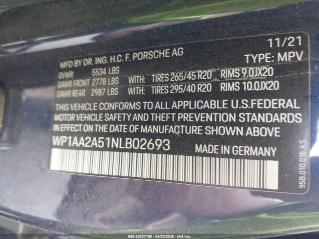Porsche Macan 2022 WP1AA2A51NLB02693 Image 9
