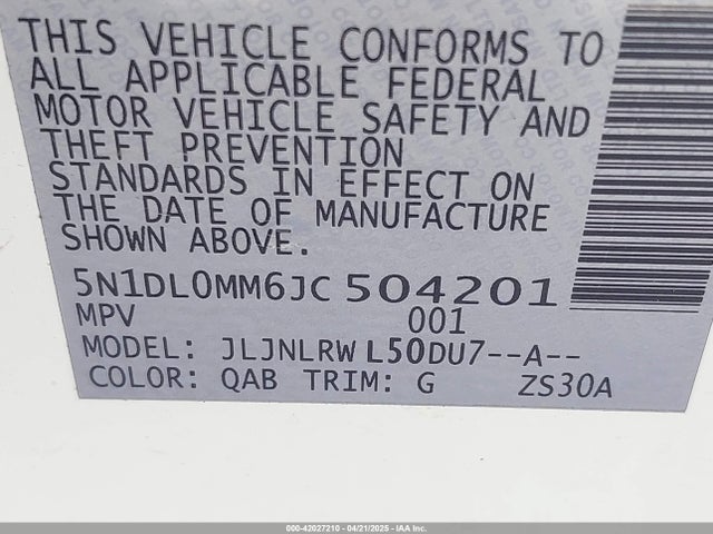 5N1DL0MM6JC504201 Infiniti QX60